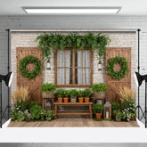 Lofaris Green Plants Wreath Door And Window Spring Backdrop